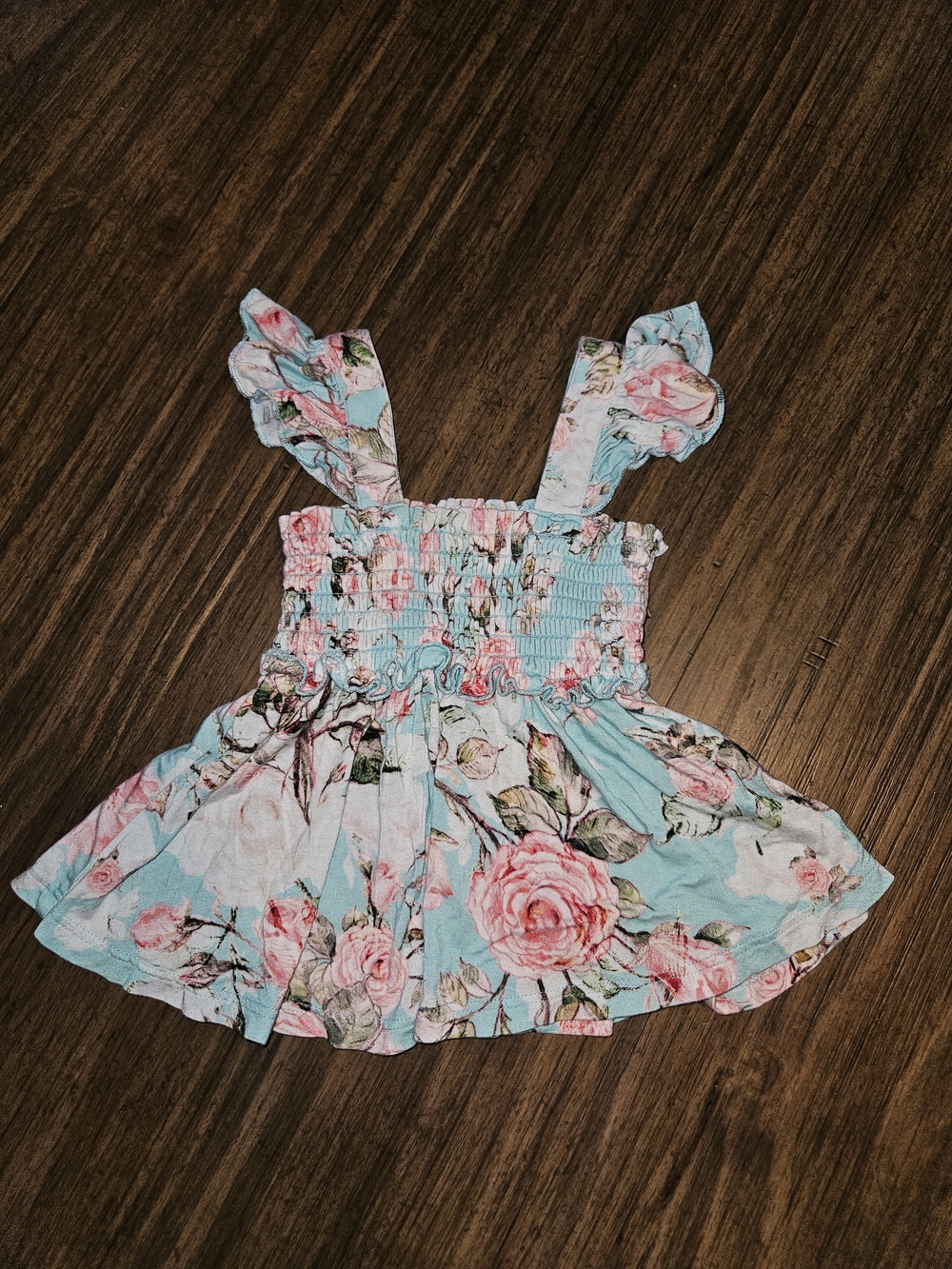 Posh Peanut Pastel Blue Floral Ruffle Strap Top
